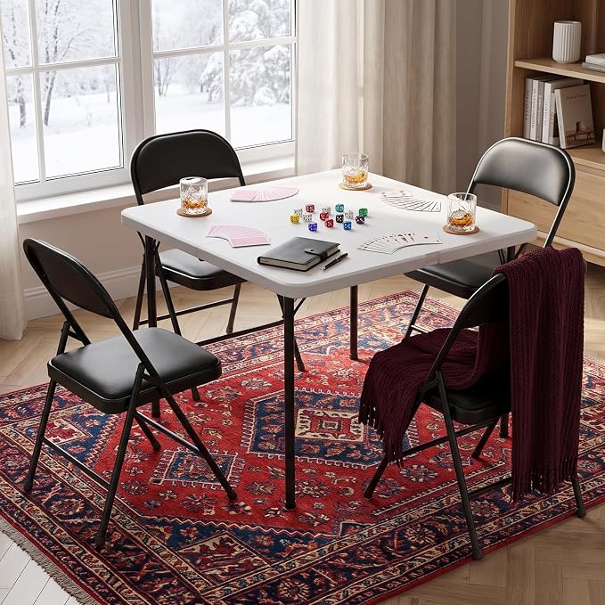 Folding Table and Chairs Set for 4, 5 Piece Card Table Set with 36" Square Foldable Table & 4 Padded Folding Chairs, Portable Indoor Outdoor Dining Table Set for Picnic, Camping, RV, Game Night, Patio