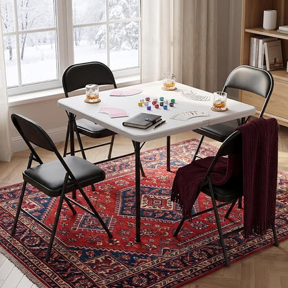 Folding Table and Chairs Set for 4, 36 Inch Foldable Card Table with Carrying Handle & 4 PU Leather Padded Folding Chairs, Portable Indoor Outdoor Dining Table Set for Picnic, Camping, RV, Game Night