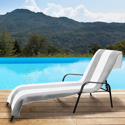 Superior Cabana Cotton Lounge Chair Cover, Outdoor Towel/Chaise Furniture Covers, Terry Cloth, Beach, Spa, Swim Accessories, Pool Chair Cover, Soft, Quick Drying, 32" x 102", Set of 6, Light Grey