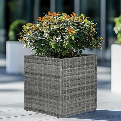 SUNNYPARK Gray Square Planter Box Rattan for Outdoors 17x17x18inch | All-Weather, Handmade PE Rattan, Removable Liner, Indoor Outdoor, Patio Porch Garden, Modern Design for Plants Flowers