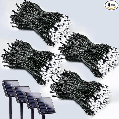 Solar String Lights Outdoor 4 Pack 400 LED Solar Christmas Light Cool White | 8 Lighting Modes, Memory Function, Auto On/Off, 132FT Waterproof Twinkle Lights for Outside Wedding Holiday Party Decorations