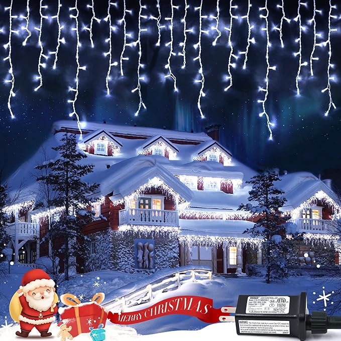 JMEXSUSS Christmas Icicle Lights for Outside, 800 LED White | Icicle Lights Plug in Outdoor Waterproof, Christmas String Lights for House Wedding Party Christmas Decorations