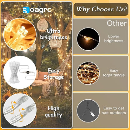 Soagrc132FT 400 LED Warm White String Lights, 8 Modes Fairy Lights with Timer, Waterproof & Durable Indoor Outdoor Decor for Garden, Patio, Party