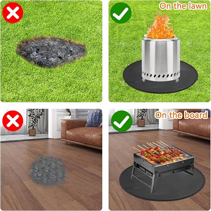 Fire Pit Mat for Solo Stove Fireproof Mat Under Grill Tabletop Deck Oilproof Waterproof Firepit Mats Heat Resistant Mat BBQ Pad Outdoor Indoor Accessories (Round 20")