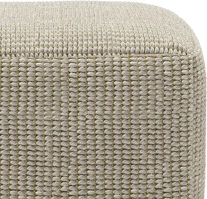 SIMPLIHOME Zelma 18" Wide Square Pouf in Cream/Natural PET Polyester | Versatile boho indoor/outdoor footstool, extra seating for living room or bedroom or patio with assembled design, assembled.