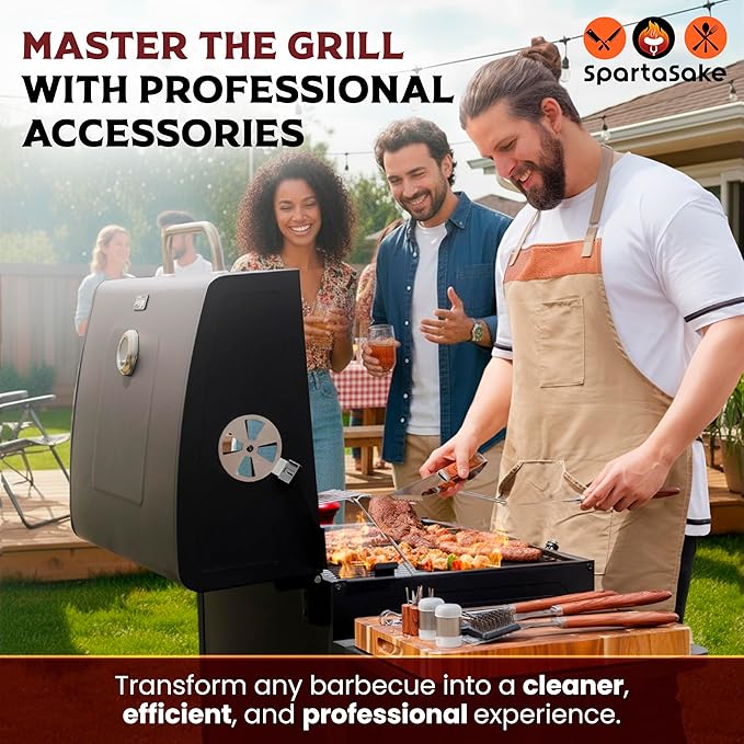 SpartaSake (24-Pack) Premium Stainless Steel BBQ Grilling Accessories with Black Handles - Barbecue Gill Accessories Set for Blackstone Griddle - Outdoor Camping Grill Set for BBQ for Dad Men Women