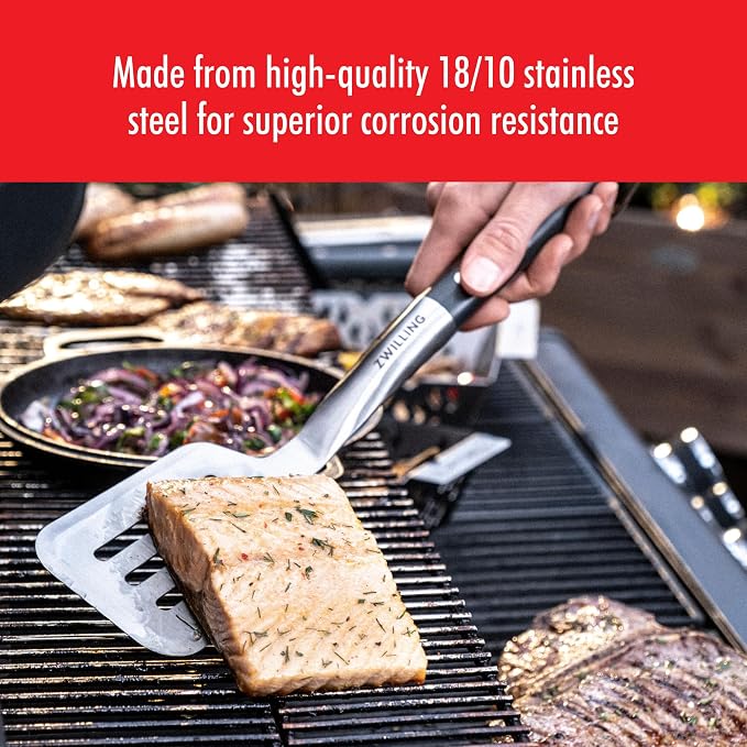 ZWILLING BBQ+ Grill Tool Set, 5-Piece Stainless Steel BBQ Accessories with Grill Spatula, Tongs, Fork, Basting Brush and Chef's Wrap, Durable, Easy to Clean and Travel-Friendly for Outdoor Grilling
