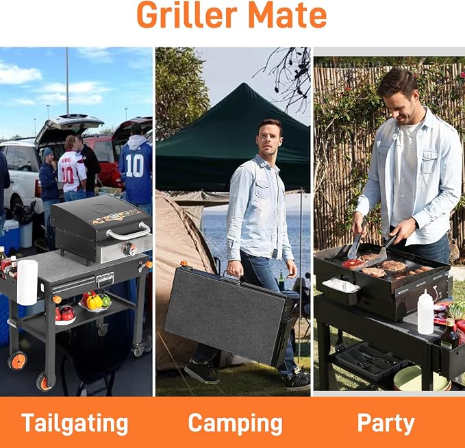 Grill Table for Blackstone 17/22 inch Griddle | Grill Cart with 22 inch Blackstone Griddle Cover, Griddle Stand with with Wheels, for Tailgating, Camping, RV