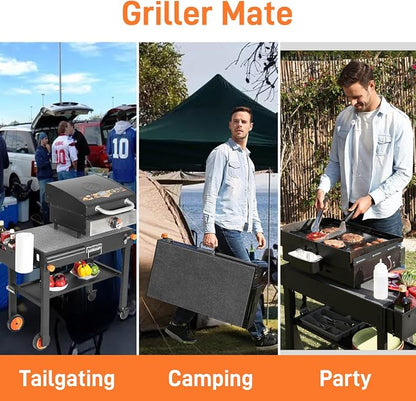 Grill Table for Blackstone 17/22 inch Griddle | Grill Cart with 22 inch Blackstone Griddle Cover, Griddle Stand with with Wheels, for Tailgating, Camping, RV