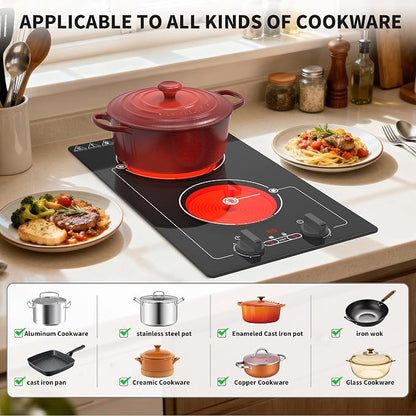 VBGK Electric cooktop, Built-in Design and CountertopStove Top with Knob Control&Touch Control,9 PowerLevel, Timer & Kid Safety Lock,110-120V 2100W 2burner Electric cooktop
