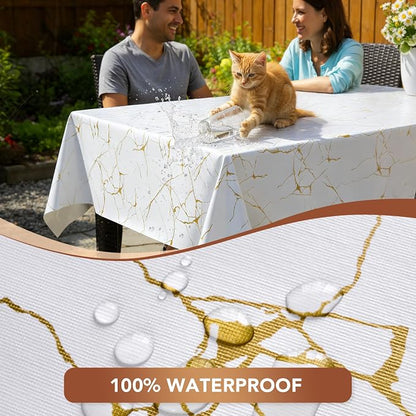 sancua 100% Waterproof Vinyl Tablecloth 54x78 Inch Rectangle, White Marble | PVC Table Cloth for Picnic, Oil-Resistant Spill-Proof Wipeable Cover for Dining, Kitchen, Parties, Indoor and Outdoor