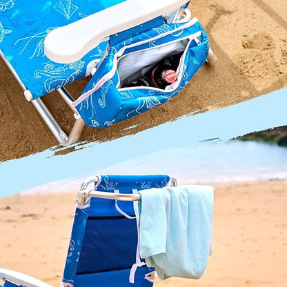 Old Bahama Bay Backpack Beach Chair, Aluminum Lightweight Reclining 5-Position Lounge Chair for Adults Heavy Duty Support 400 LBS Portable Folding with Cooler Bag Camping Chair for Sand Outdoor