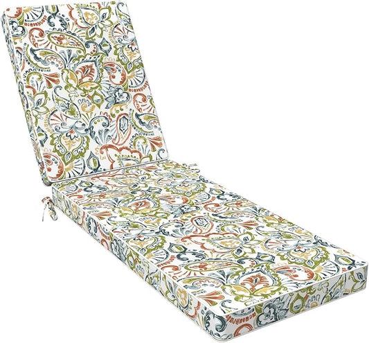 LVTXIII Outdoor Chaise Lounge Cushion 72x21x3 Inch, Water-Repellent Patio Seat Cushion with Ties & Hidden Zipper, Thick Foam Pad for Lawn Chair, Poolside, Patio Furniture, Paisley Botanical