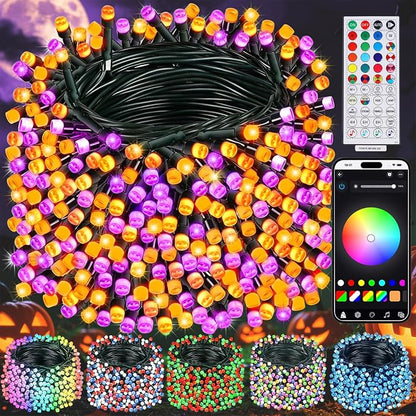 LJLNION Smart Color Changing Halloween Lights, 98.6FT 300 LED RGB String Lights with Remote & App Controlled, Music Sync Multiple Modes, Waterproof Indoor Outdoor Holiday Xmas Tree Party Decor