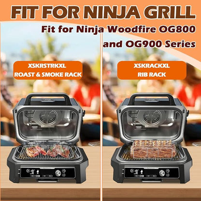 Woodfire Rib Rack & Roast Rack for Ninja Woodfire XL Grill OG800/900 Series Accessories, XSKRACKXL Rib Rack & XSKRSTRKXL Smoke Rack for Ninja OG951 OG850 Pro Connect XL Outdoor Grill Smoker