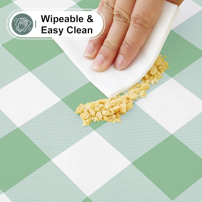 Buffalo Rectangle Picnic Tablecloth, 4 Foot Elastic Fitted Vinyl Table Cloth with Flannel Backing, Waterproof Plaid Table Covers for Dining, Camping, Outdoor (Sage Green and White, 24" x 48")