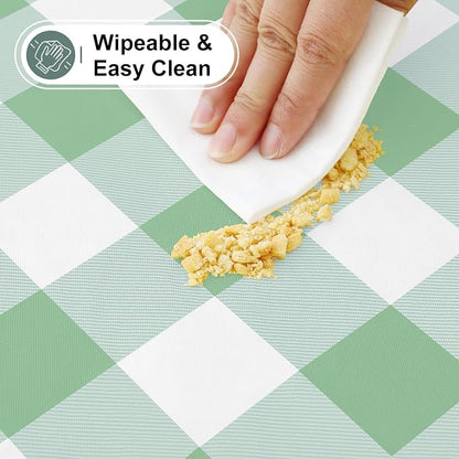 Buffalo Rectangle Picnic Tablecloth, 4 Foot Elastic Fitted Vinyl Table Cloth with Flannel Backing, Waterproof Plaid Table Covers for Dining, Camping, Outdoor (Sage Green and White, 24" x 48")