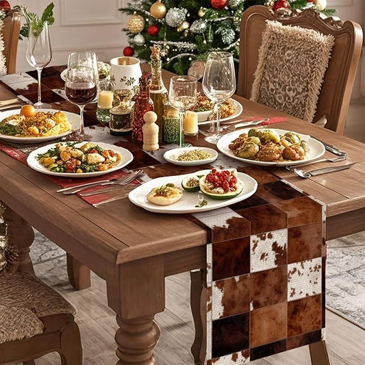 Cowhide Table Runner,Dining Decor for Kitchen Coffee Table Family Dinners Holiday Parties Wedding Events Decor(13x72 inch)