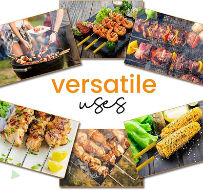 12 Metal Skewers with Wooden Handles, 16 inch BBQ Kabob