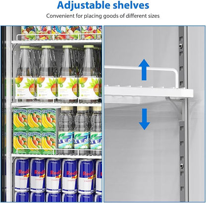 11.3 Cu.Ft Commercial Display Refrigerator,Glass Door Beverage Cooler with Adjustable Shelves,LED Lighting & Advertising Panel, Mobile Design, Black