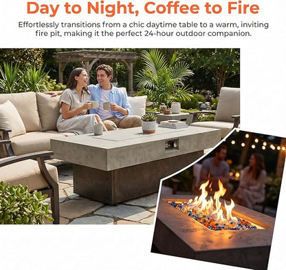 56 Inch Propane Fire Pit Table for Large Gatherings – 50,000 BTU 3-Level Adjustable Outdoor Gas Firepit, Spacious Tabletop for 5-6 People, Easy Ignition for Backyard Parties