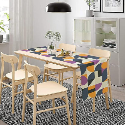 Mid Century Geometric Table Runner,Nordic Abstract Splicing Semicircle Linen Table Runners for Indoor Outdoor Home Holiday Wedding Birthday Party Decoration 13x90in