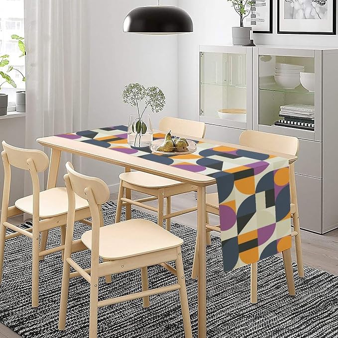 Mid Century Geometric Table Runner,Nordic Abstract Splicing Semicircle Linen Table Runners for Indoor Outdoor Home Holiday Wedding Birthday Party Decoration 13x36in