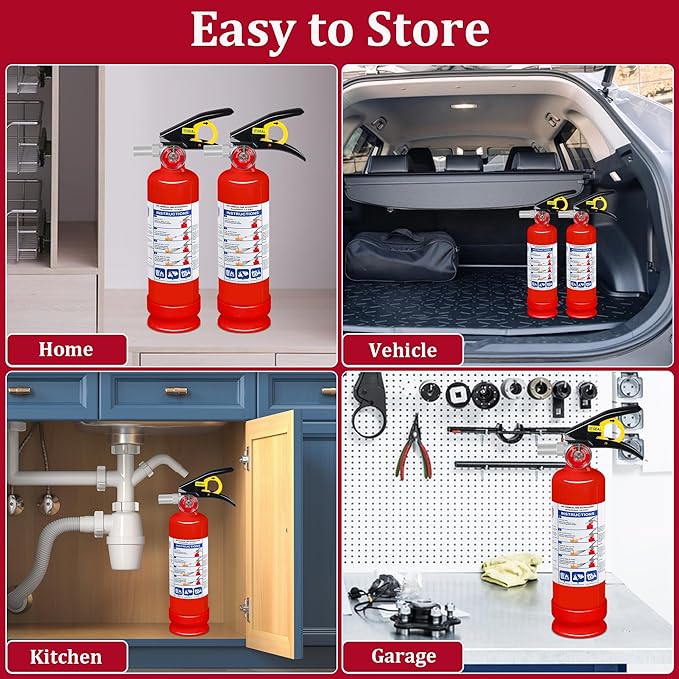 2-Pack ABC Dry Chemical Fire Extinguisher, 2.5 lb 1A:10B:C Fire Extinguisher for Home, Business, Boat, Truck, Quick Release Handle, Ideal for Electrical & Grease Fire Extinguisher