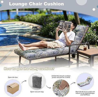 Outdoor Lounge Chair Cushions, 74.4 x 22 x 4.7 Inches Waterproof Fade Resistant Patio Cushion for Chaise Lounger