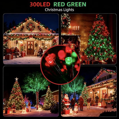 MZD8391 105FT 300LED Christmas Light, Christmas Tree Light, Red Green | Waterproof, 100% UL Listed, 8 Light Mode, Timer & Memory, 4 Set End To End Connect, LED Christmas String Light Outdoor Indoor