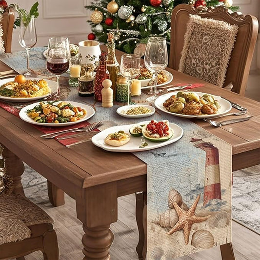 Lighthouse Table Runner,Dining Decor for Kitchen Coffee Table Family Dinners Holiday Parties Wedding Events Decor(13x72 inch)