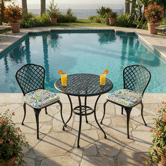 DYTXIII Set of 2 Outdoor Chair Cushions with Ties, Water Repellent Patio Chair Pads 17"x 16" for Outdoor Furniture, Round Corner Seat Cushions for Garden Yard Kitchen Paisley Paradise