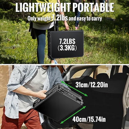 GARLLEN Folding Camping Table Max Capacity 66lbs, 3-Height Adjustable Portable Camping Table with Storage Bag, Lightweight Aluminum Picnic Table for Outdoor, Beach, BBQ, 34.2" L x 15.7" W, Black