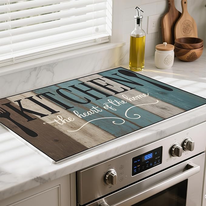 Heat-Resistant Glass Stove Top Cover with Anti-Slip Rubber Coating – Electric Stove Protector, Scratch-Resistant, Counter Space Decor Mat (board, 28.5"L x 20.5"W)