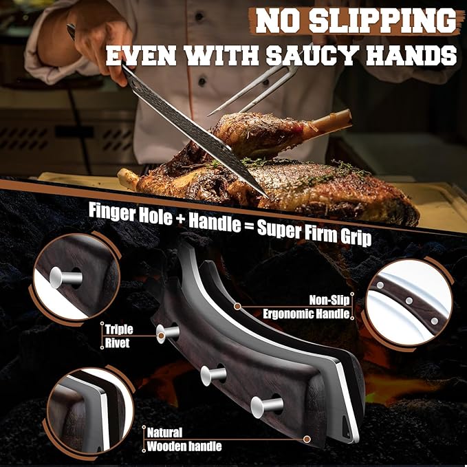 PURPLEBIRD Japanese Brisket Slicing Knife 11" - Butcher Knife for Meat Cutting Chopping, Heavy Duty Meat Knives Full Tang, Sharp BBQ Knives for Turkey Grilling Smoker, Ideal Gifts for Men Women