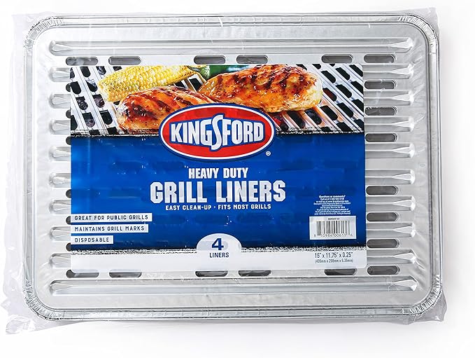 Kingsford Heavy Duty Aluminum Grill Liners, Disposable Grilling Liners Prevent Food from Falling Through Grates, Non-Stick Cooking Surface, Pack of 6, 24 Count Total