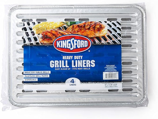 Kingsford Heavy Duty Aluminum Grill Liners, Disposable Grilling Liners Prevent Food from Falling Through Grates, Non-Stick Cooking Surface, Pack of 6, 24 Count Total