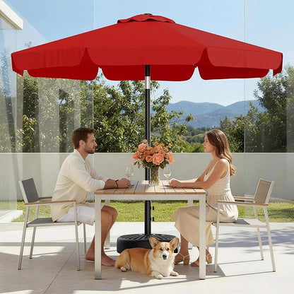 AreShark 9FT Valance Patio Umbrella, Outdoor Table Umbrella with Tilt and Crank, Outdoor Market Umbrellas W/ 8 Sturdy Ribs UV Protection for Garden, Deck, Backyard and Pool, Red