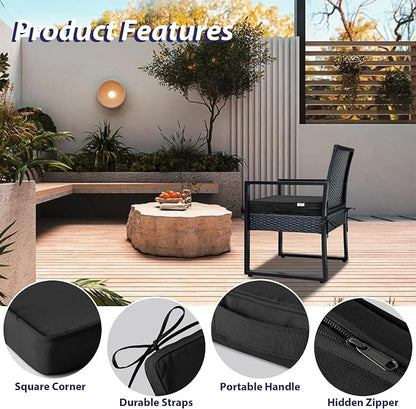 IPYNBAP Outdoor Chair Cushions Set of 4 -Waterproof Outdoor Seat Cushions for Patio Furniture, Patio Chair Cushion with Handle and Ties, Out Door Chair Pads,19x19x3-Square, Black