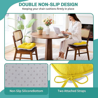 BETU Chair Cushions for Dining Chairs Set of 6,3.5" Thick Kitchen Table Chair Pads with Ties,Non Slip Backing and Covers, Seat Cushion for Dining Room,Bar,Patio Chairs,15.5"X15.5"X3.5",Gold