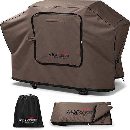 Exclusive Foldable 82 inch Grill Cover, 600D Heavy Duty XXL Outdoor BBQ Cover for 6 Burners Grill Weber Nexgrill CharBroil Monument, Coffee