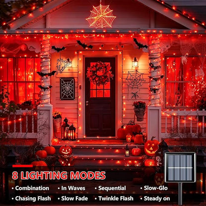 YEGUO Solar String Lights Outdoor Waterproof, 2 Packs Each 33ft 100 LED Red Lights, 8 Modes Twinkle Light for Christmas Tree Outside Garden Yard Xmas Decor