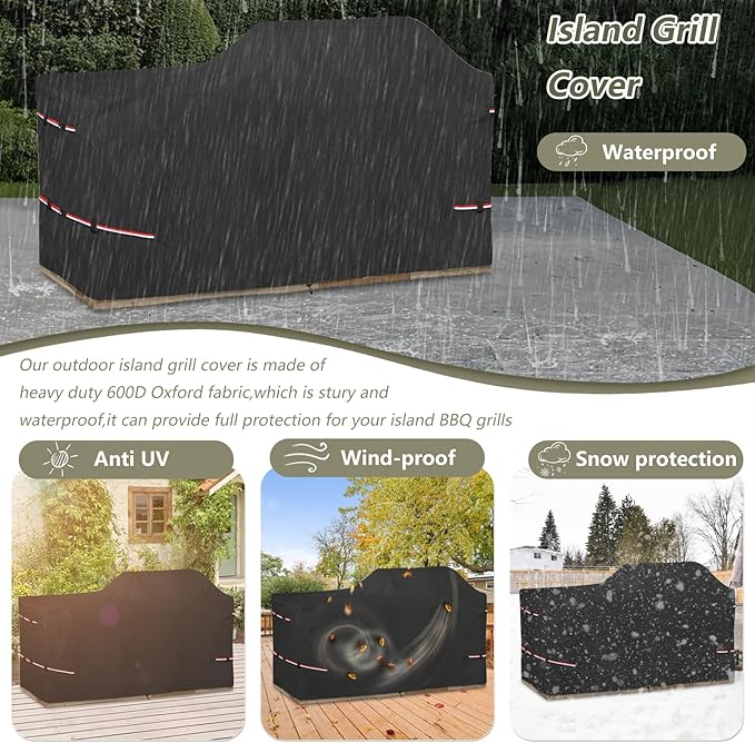 Bitubi 86 Inch Island Grill Cover - Resistant Cover for Island with Left/Right Grill Head,600D Heavy Duty Waterproof All Weather Protection Outdoor Cover,Black