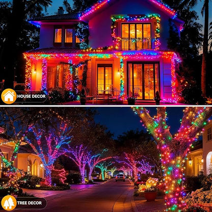 Solar String Lights Outdoor Waterproof 2 Pack Total 66ft 200LED Multicolor | 8 Modes Twinkle Lights Solar Fairy Lights for Patio, Garden Yard Party Wedding Tree Christmas Halloween Decoration