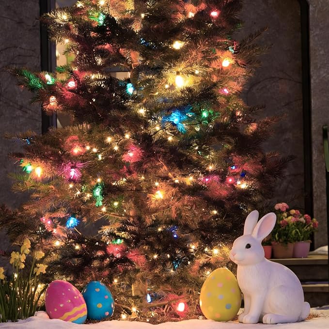 Easter Decorations Mini String Lights, 150 Count 31.9Ft Pink & Multicolor Easter Lights, Plug in Waterproof Easter Lights for Indoor Outdoor Easter Garland, Tree, Party & Holiday Decor
