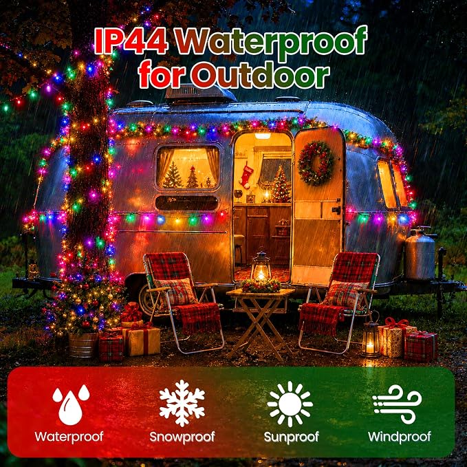 Solar Christmas Lights Outdoor Waterproof Solar Powered String Lights for Christmas Decorations, Total 100LED 45FT for Yard Pathway Garden Fence, 8 Modes 50LED x 2 Packs, Colorful