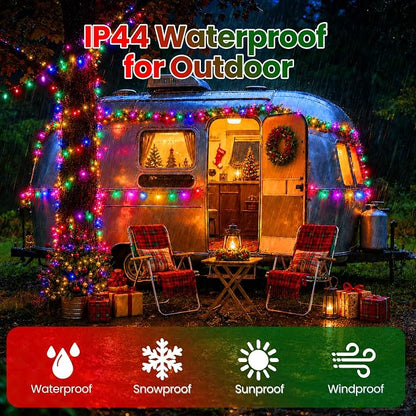 Solar Christmas Lights Outdoor Waterproof Solar Powered String Lights for Christmas Decorations, Total 100LED 45FT for Yard Pathway Garden Fence, 8 Modes 50LED x 2 Packs, Colorful