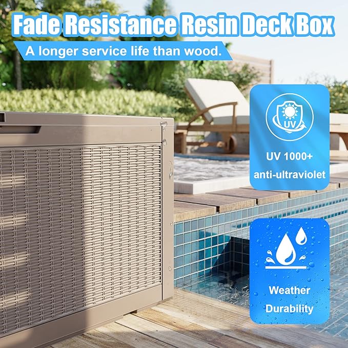 PatioZen 320 Gallon Large Resin Deck Box, Lockable Outdoor Storage Box for Patio Cushions Storage Furniture,Garden Tools, Pool Supplies, Weatherproof and UV Resistant (Grey)