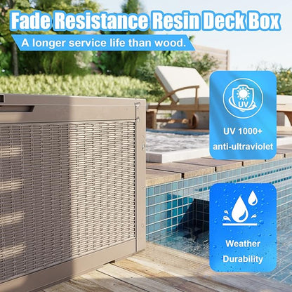 PatioZen 320 Gallon Large Resin Deck Box, Lockable Outdoor Storage Box for Patio Cushions Storage Furniture,Garden Tools, Pool Supplies, Weatherproof and UV Resistant (Grey)