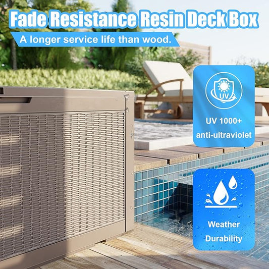 PatioZen 320 Gallon Large Resin Deck Box, Lockable Outdoor Storage Box for Patio Cushions Storage Furniture,Garden Tools, Pool Supplies, Weatherproof and UV Resistant (Grey)